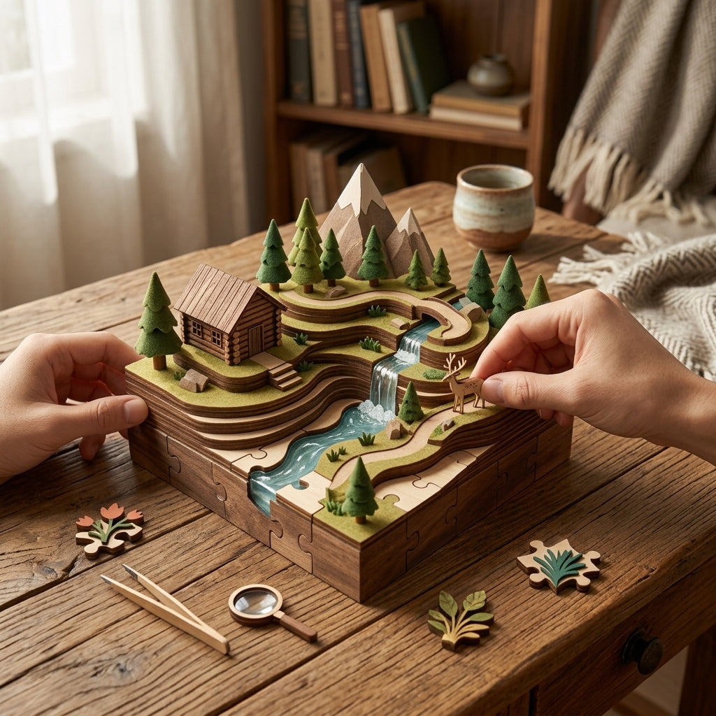 XiasMv™ Explorer’s Mountain Retreat 3D Wooden Puzzle