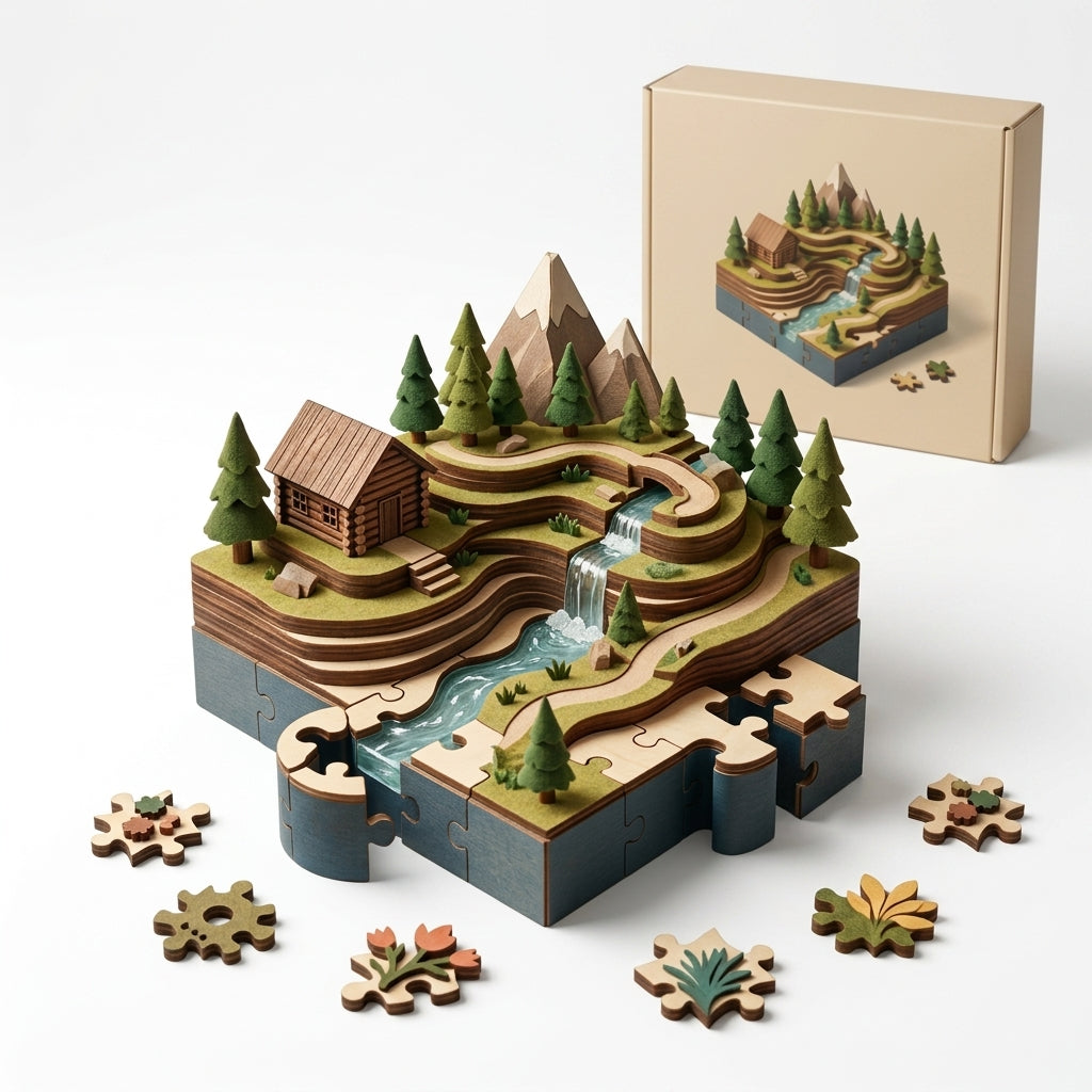 XiasMv™ Explorer’s Mountain Retreat 3D Wooden Puzzle