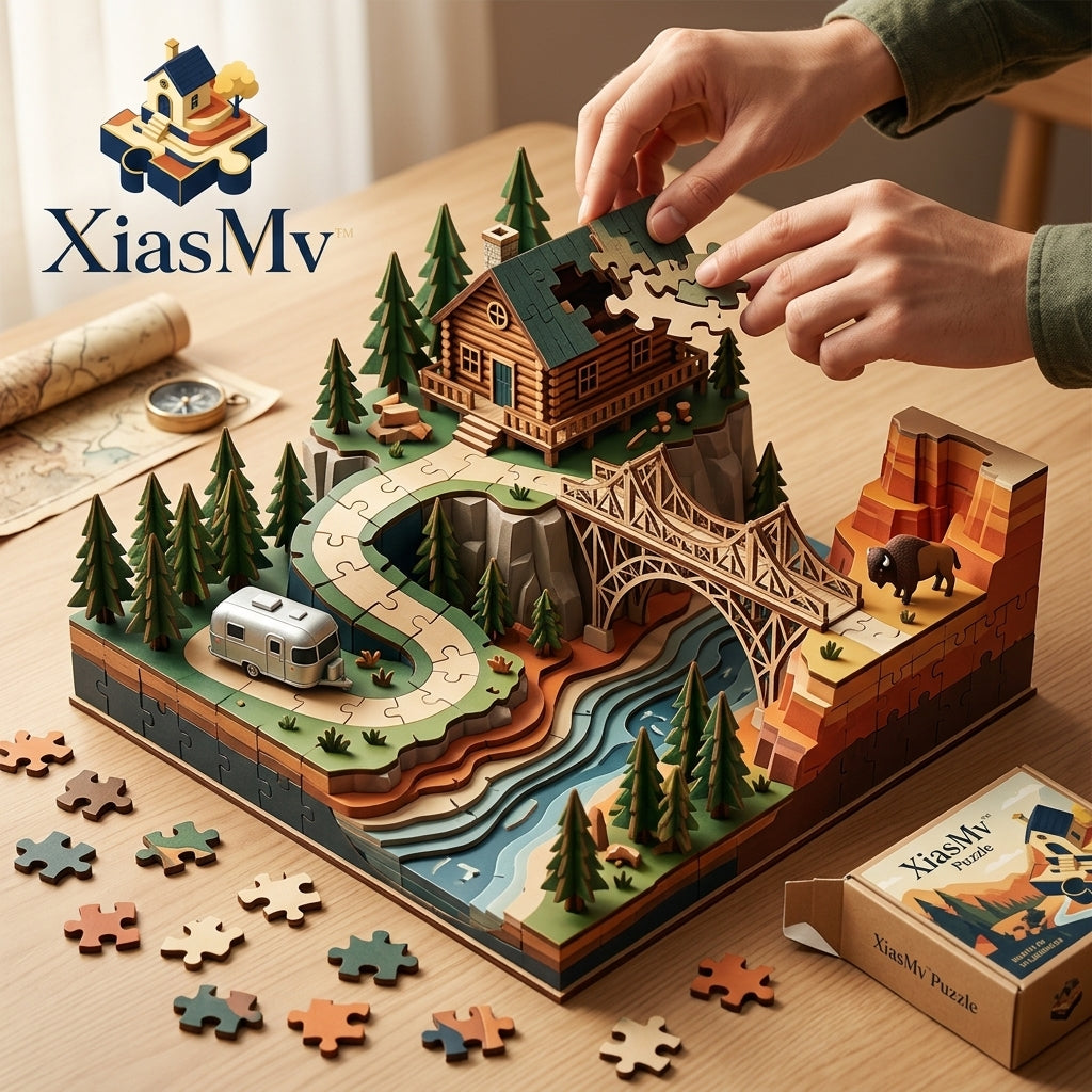 *XiasMv™ 3D Wooden Mountain Cabin Puzzle Diorama*