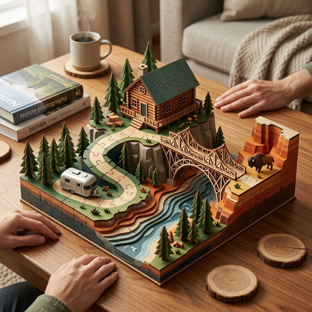 *XiasMv™ 3D Wooden Mountain Cabin Puzzle Diorama*