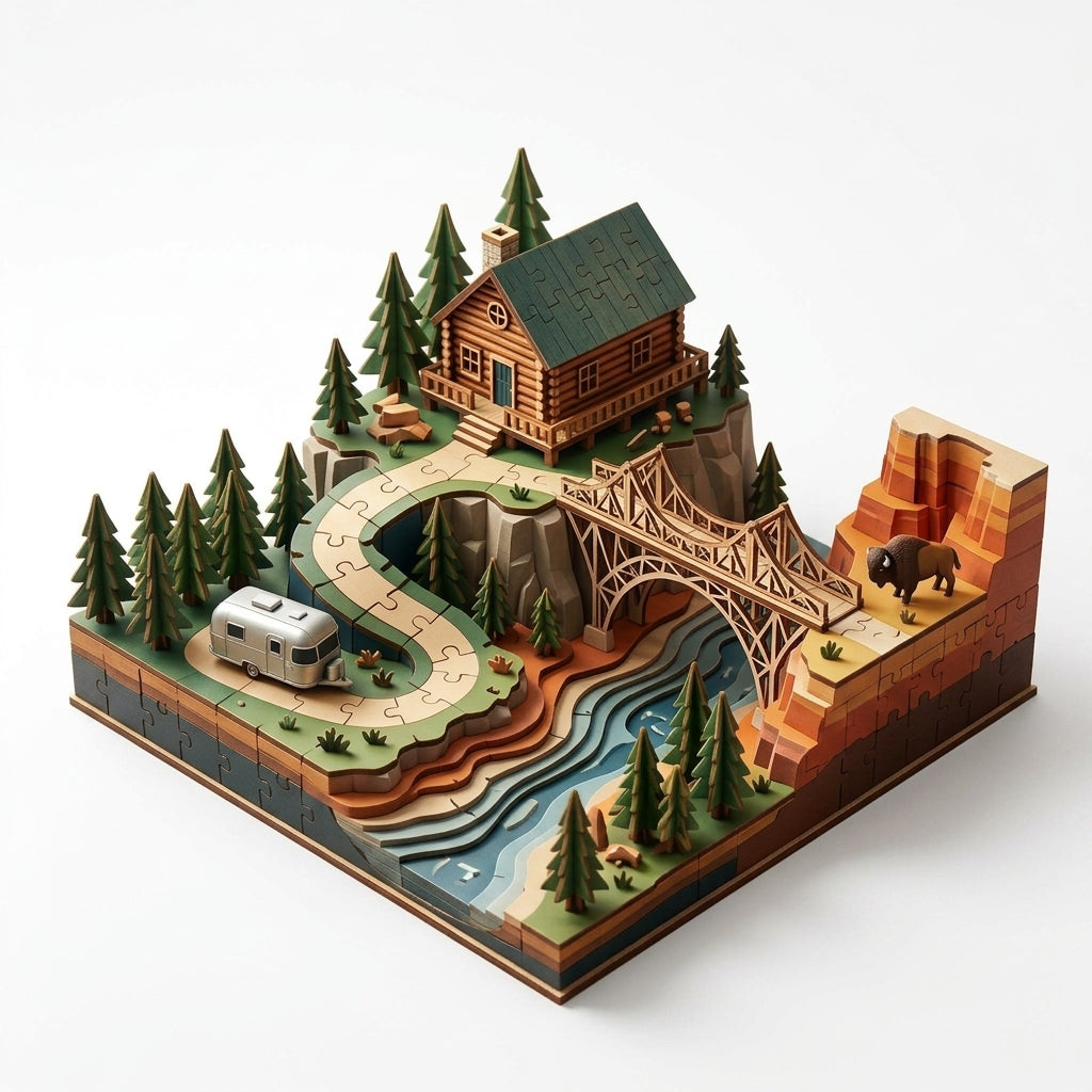 *XiasMv™ 3D Wooden Mountain Cabin Puzzle Diorama*