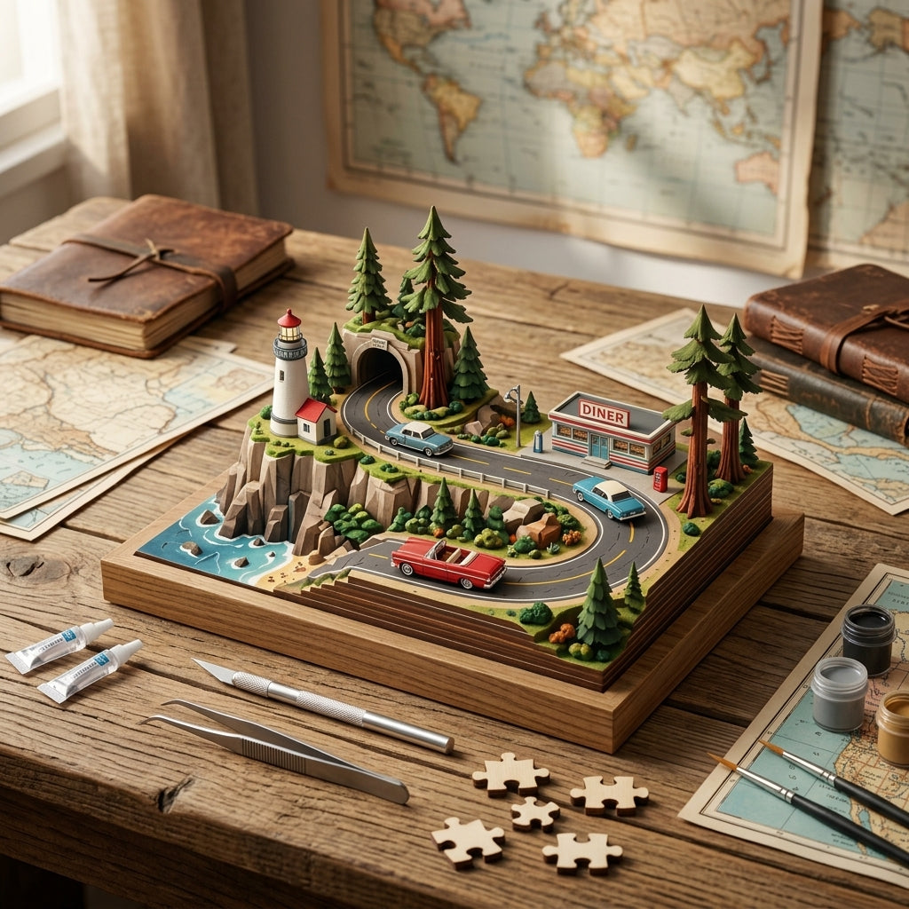 XiasMvâ„¢ 1000-Piece 3D Coastal Road Diorama Puzzle detail view