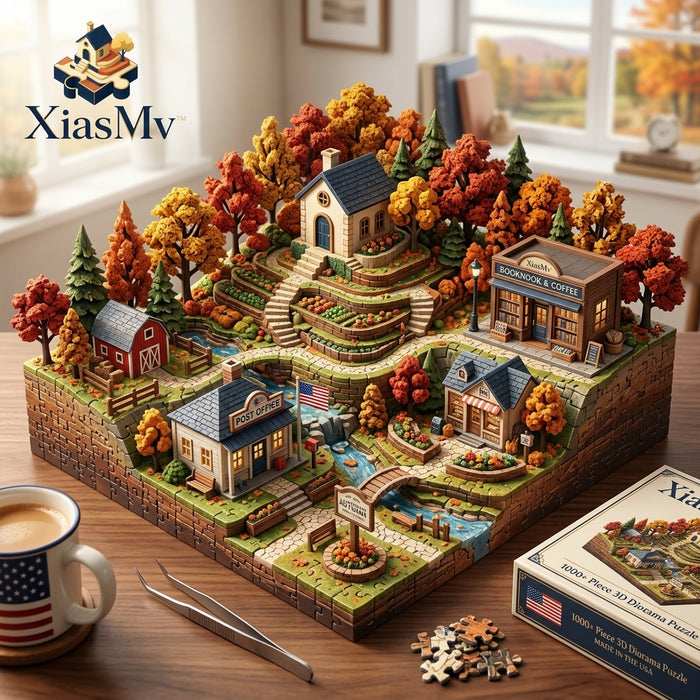 *XiasMv™ 1000-Piece Autumn Village 3D Diorama Puzzle*