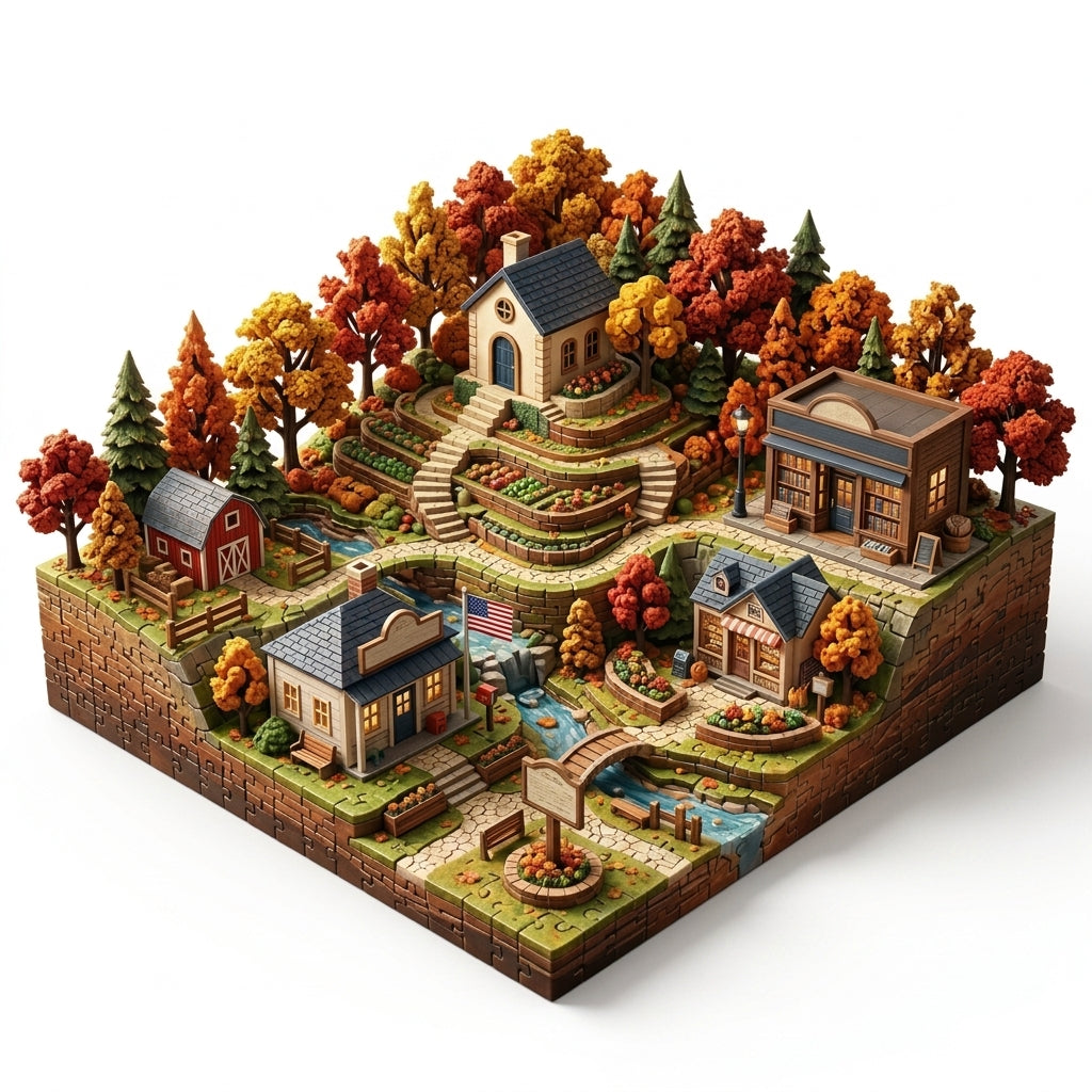*XiasMv™ 1000-Piece Autumn Village 3D Diorama Puzzle*