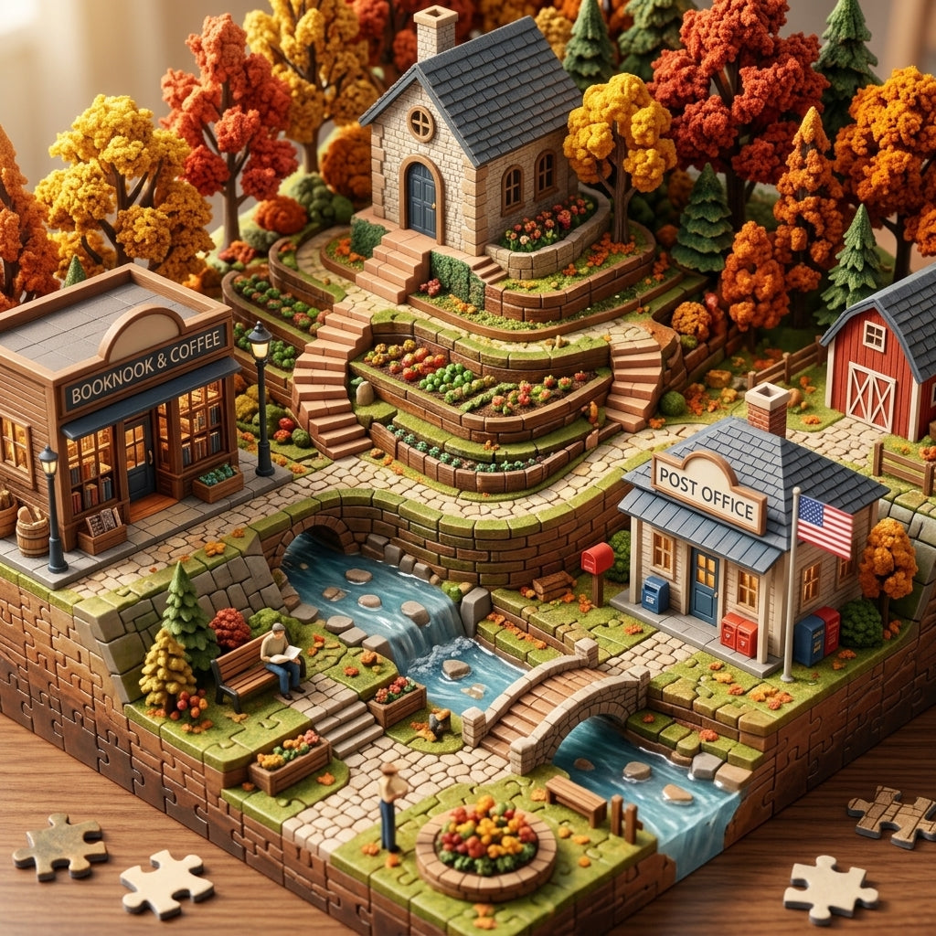 *XiasMv™ 1000-Piece Autumn Village 3D Diorama Puzzle*