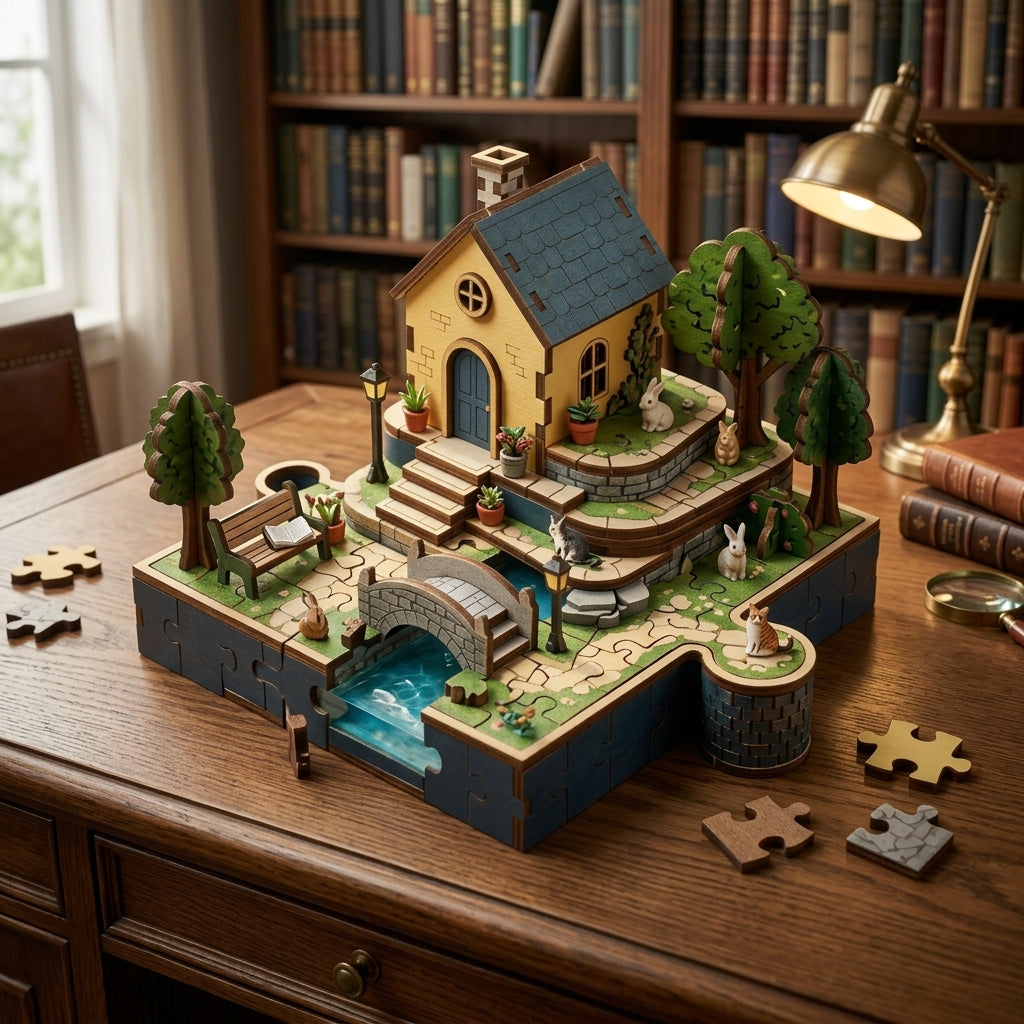 *XiasMv™ The Cottage Garden 3D Wooden Puzzle, 1000+ Pieces, Detailed House & Garden Diorama*