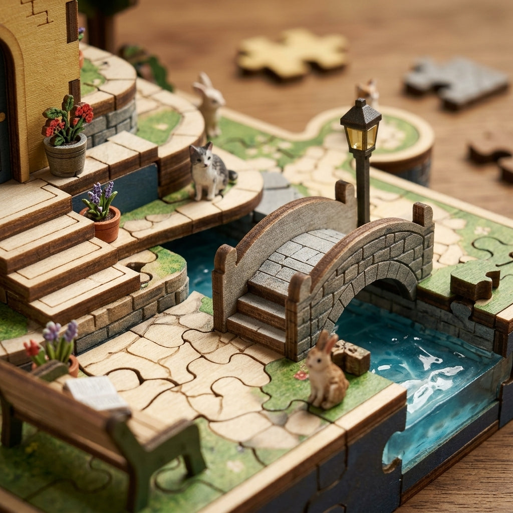 *XiasMv™ The Cottage Garden 3D Wooden Puzzle, 1000+ Pieces, Detailed House & Garden Diorama*