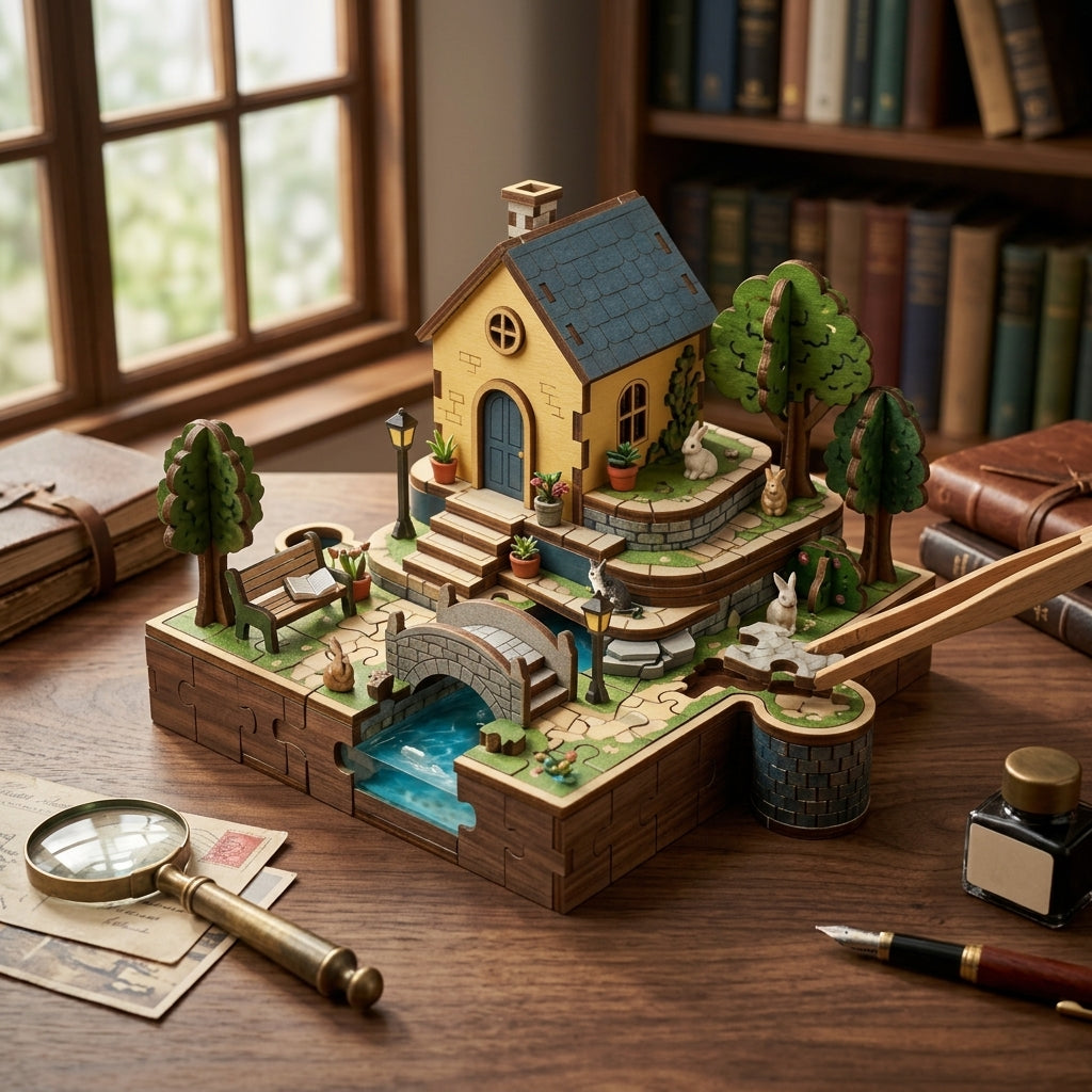 *XiasMv™ The Cottage Garden 3D Wooden Puzzle, 1000+ Pieces, Detailed House & Garden Diorama*