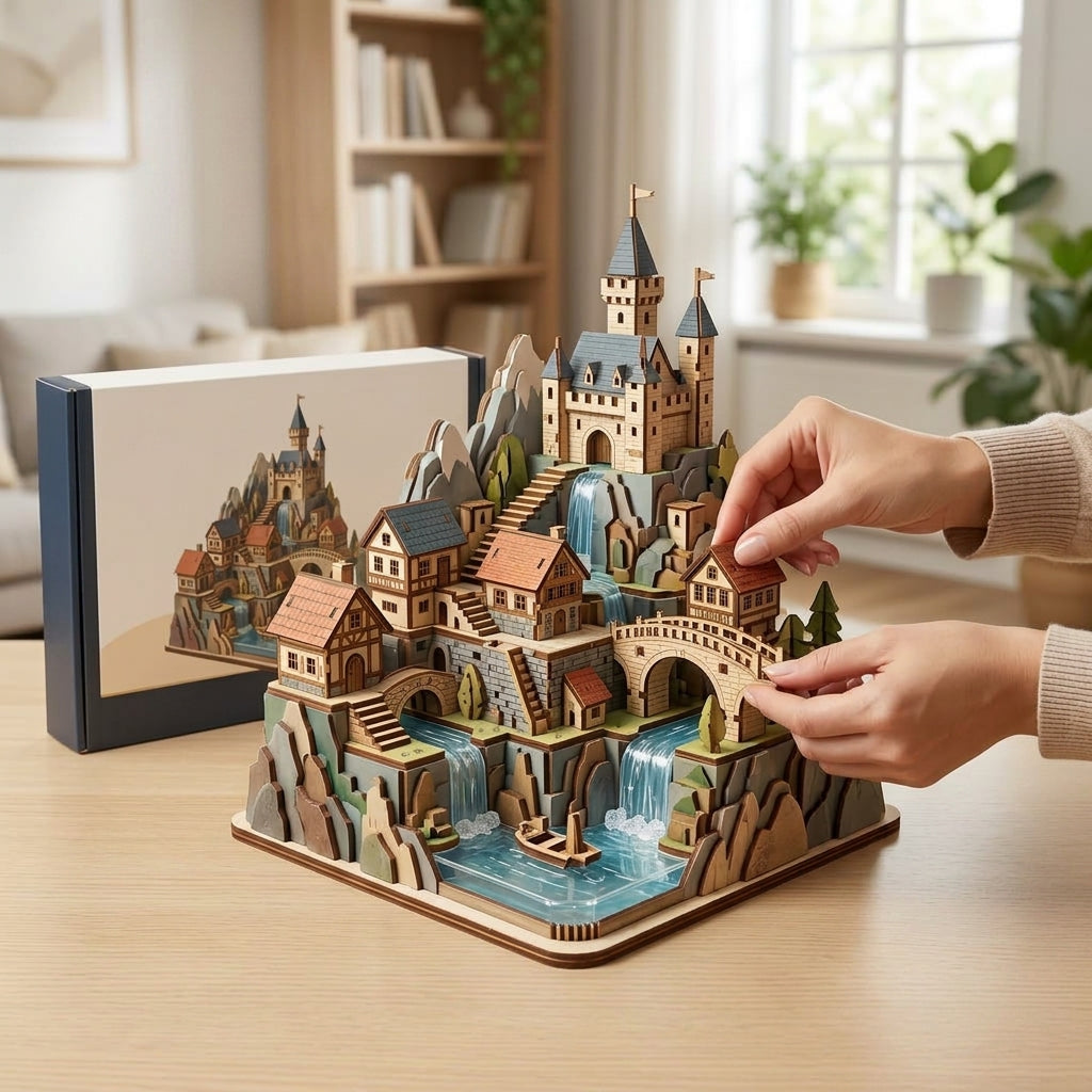 XiasMv™ Elysian Village 3D Wooden Castle Puzzle Model Kit