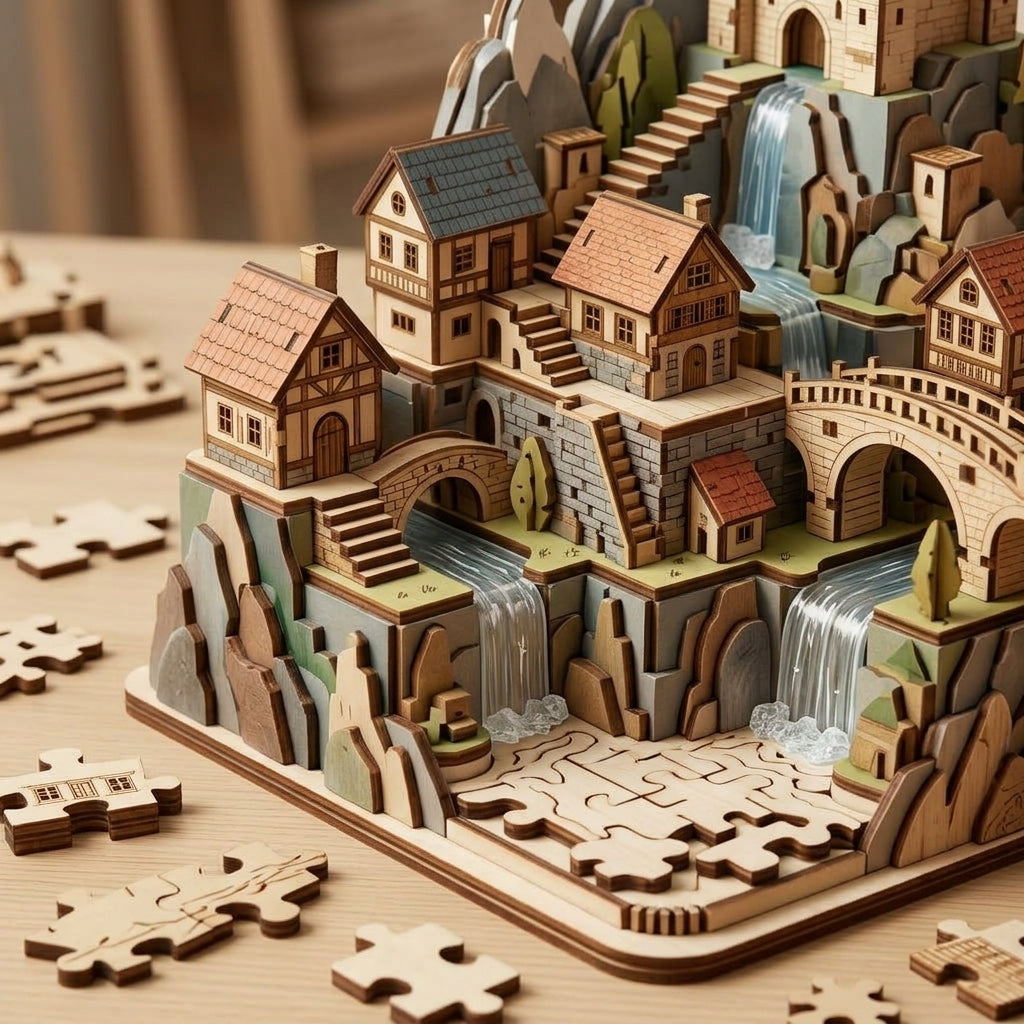XiasMv™ Elysian Village 3D Wooden Castle Puzzle Model Kit