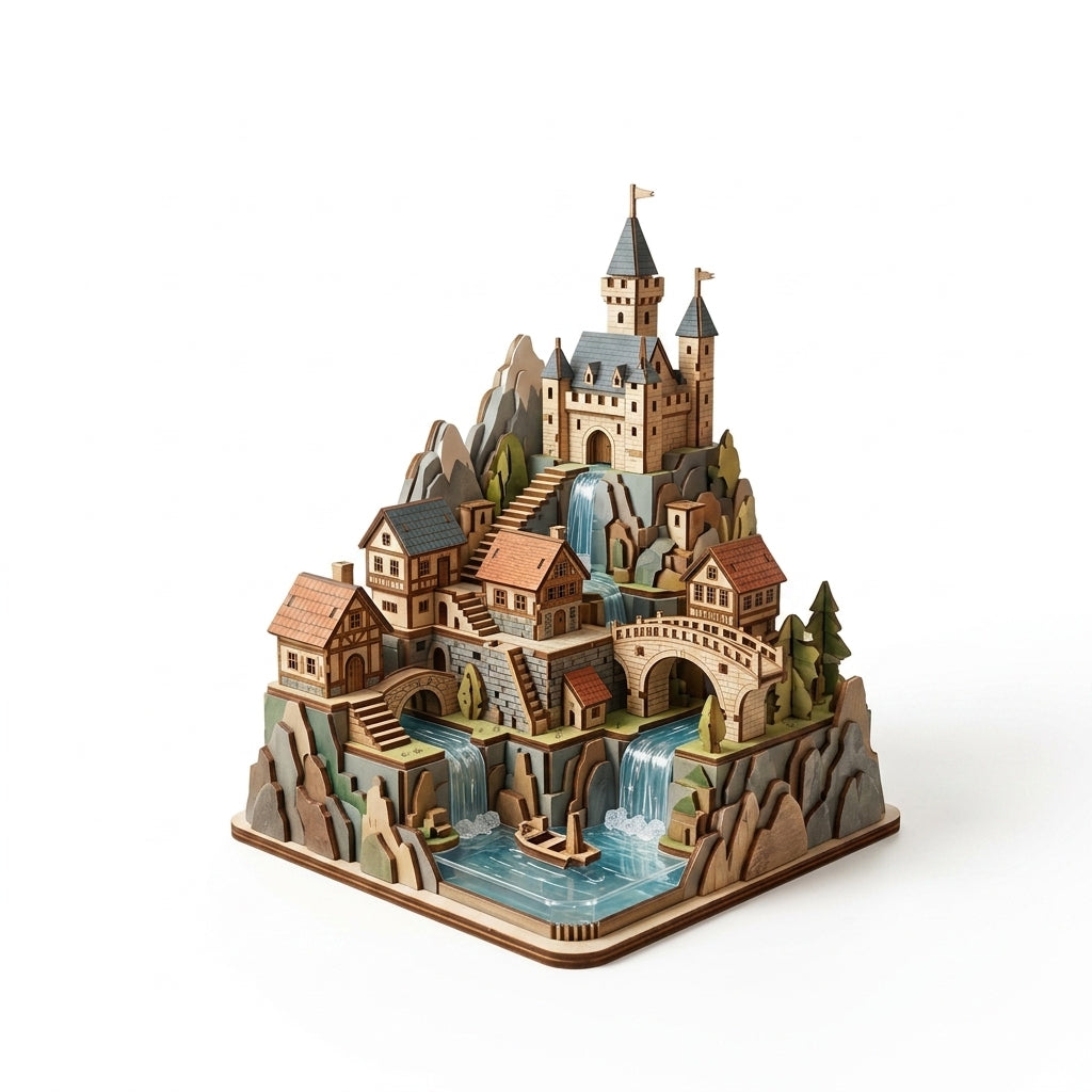 XiasMv™ Elysian Village 3D Wooden Castle Puzzle Model Kit