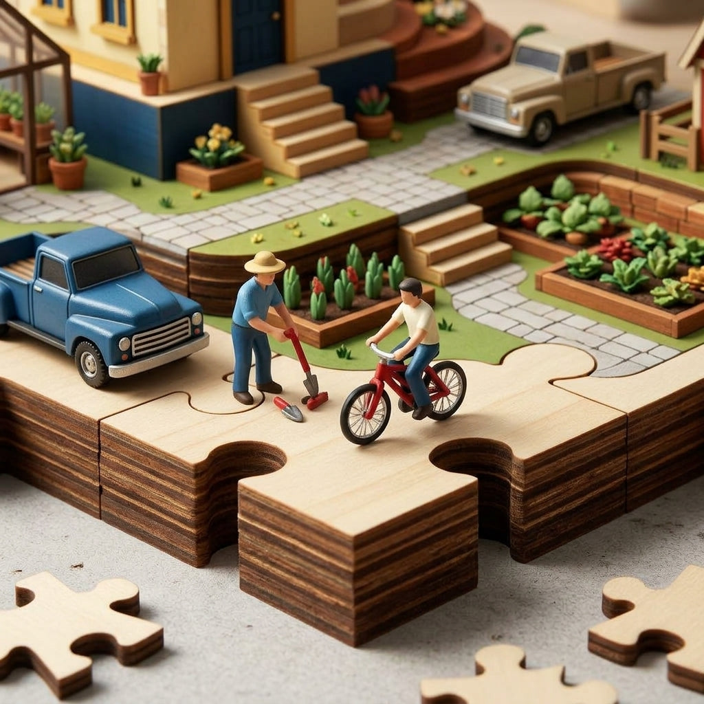 XiasMv™ 3D Diorama Puzzle, New American Village Farmhouse & Garden Scene, Layered Village Building Set and Home Décor Display