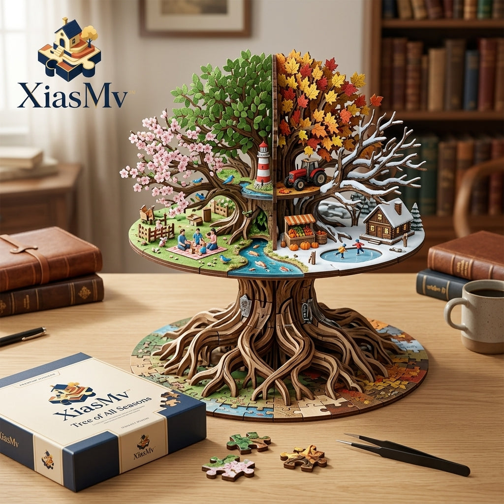 *XiasMv™ Four Seasons Tree 3D Wooden Puzzle Model – Nature-Themed Decorative Building Kit*