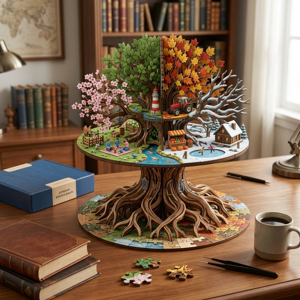 *XiasMv™ Four Seasons Tree 3D Wooden Puzzle Model – Nature-Themed Decorative Building Kit*