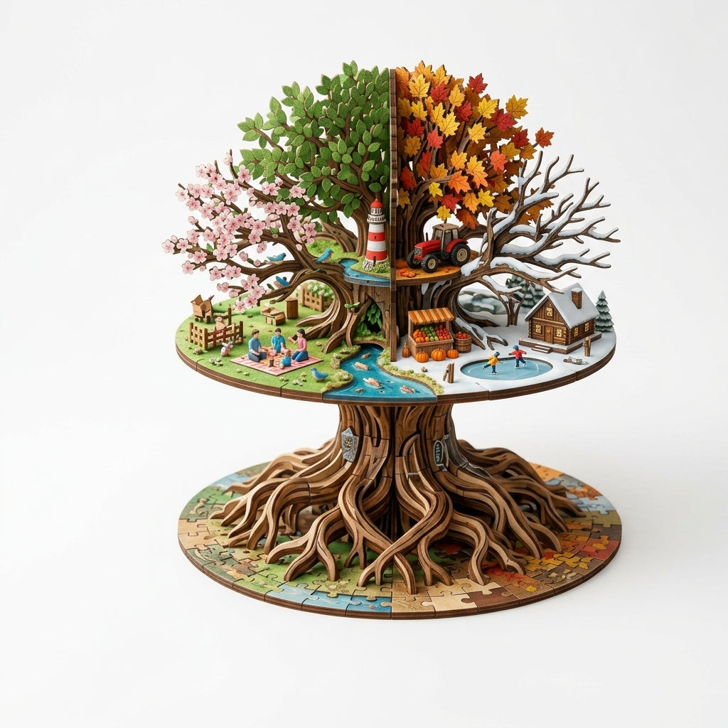 *XiasMv™ Four Seasons Tree 3D Wooden Puzzle Model – Nature-Themed Decorative Building Kit*