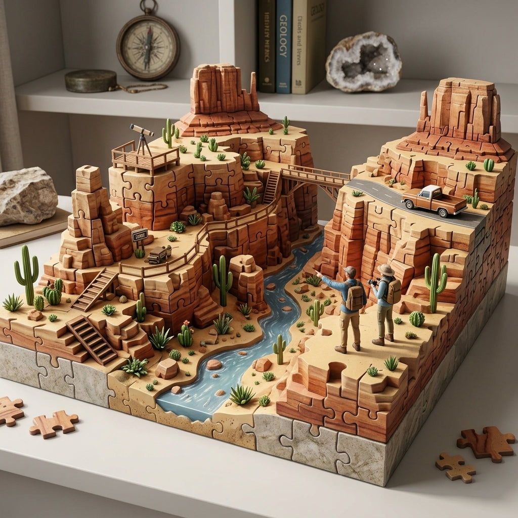 *XiasMv™ The Great American Canyons 3D Puzzle Diorama with Interlocking Landscape Modules and Mini Figures*