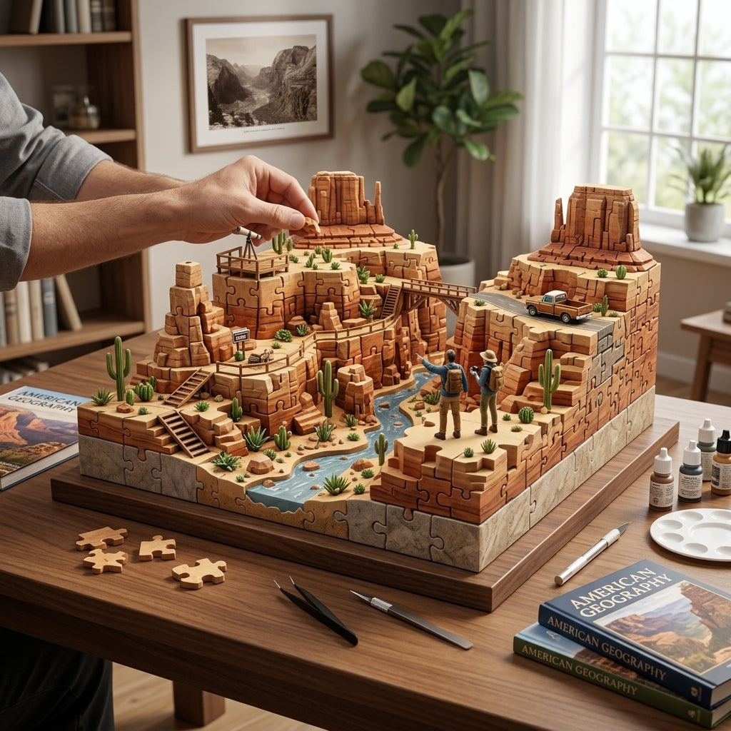 *XiasMv™ The Great American Canyons 3D Puzzle Diorama with Interlocking Landscape Modules and Mini Figures*