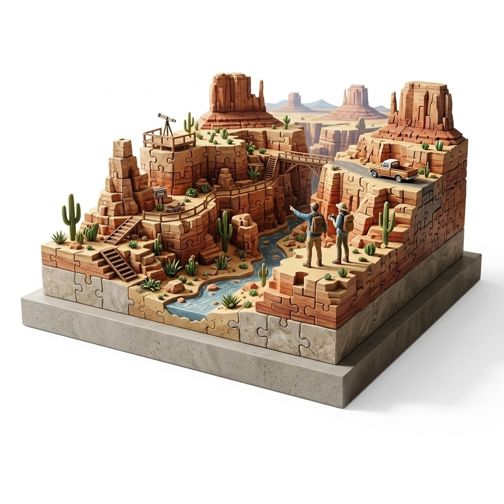 *XiasMv™ The Great American Canyons 3D Puzzle Diorama with Interlocking Landscape Modules and Mini Figures*