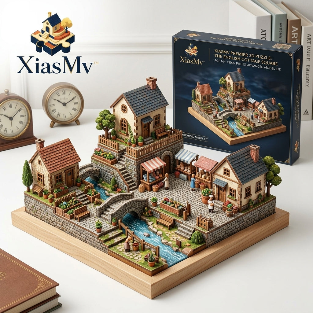 XiasMv™ English Cottage Square 3D Puzzle Model Kit, 1500+ Pieces, Advanced DIY Display Set