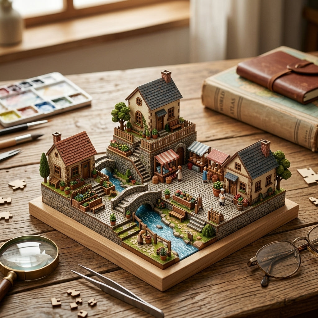 XiasMv™ English Cottage Square 3D Puzzle Model Kit, 1500+ Pieces, Advanced DIY Display Set