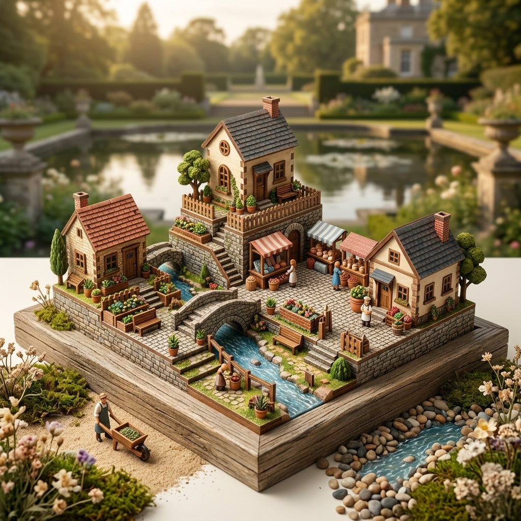 XiasMv™ English Cottage Square 3D Puzzle Model Kit, 1500+ Pieces, Advanced DIY Display Set