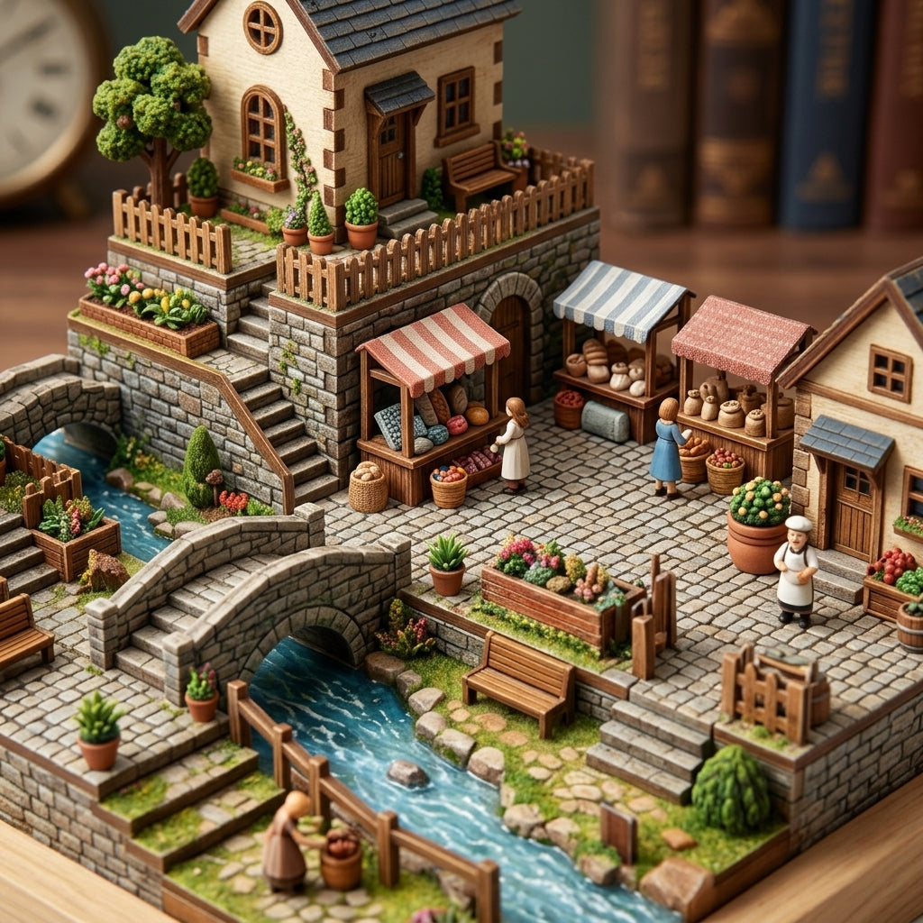 XiasMv™ English Cottage Square 3D Puzzle Model Kit, 1500+ Pieces, Advanced DIY Display Set