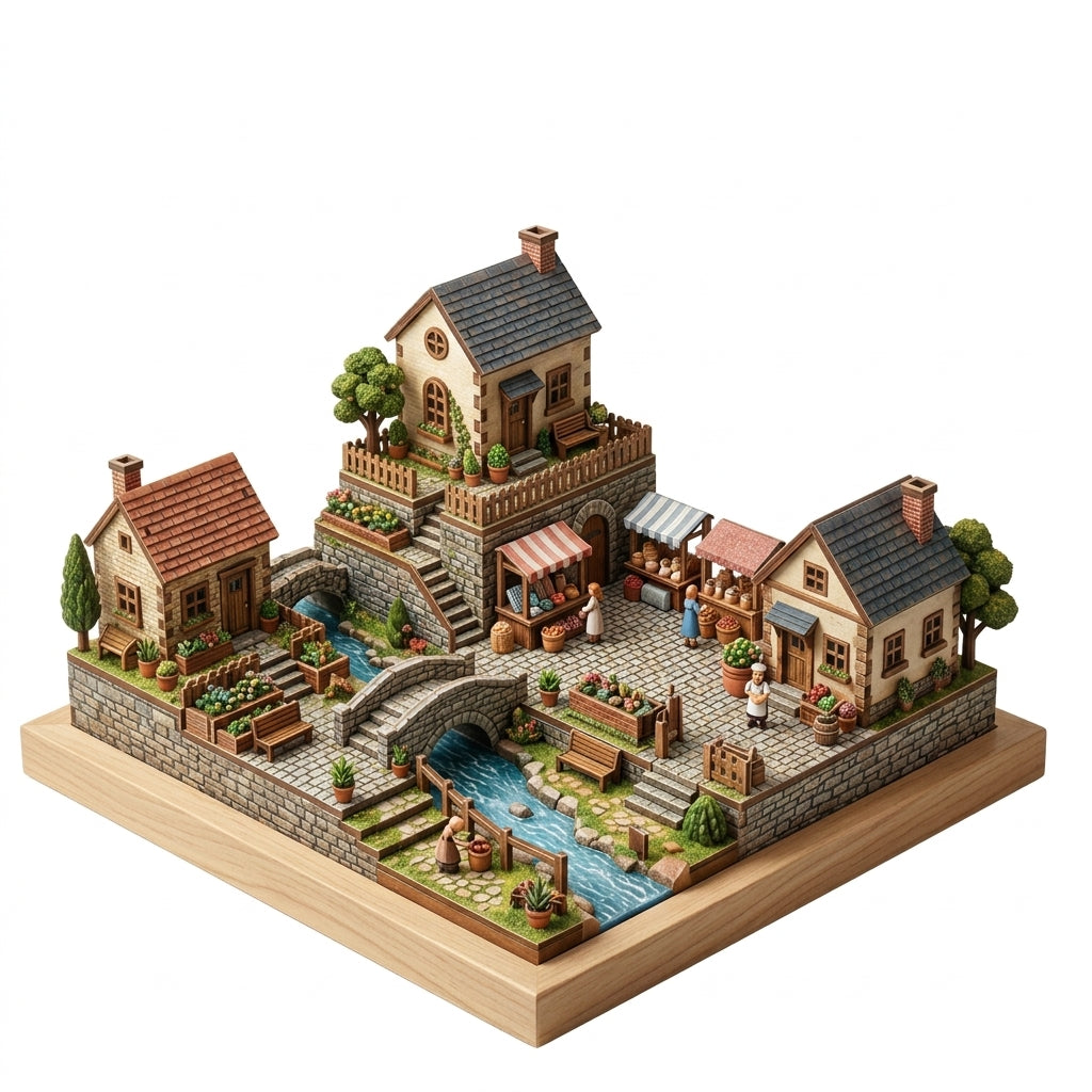 XiasMv™ English Cottage Square 3D Puzzle Model Kit, 1500+ Pieces, Advanced DIY Display Set